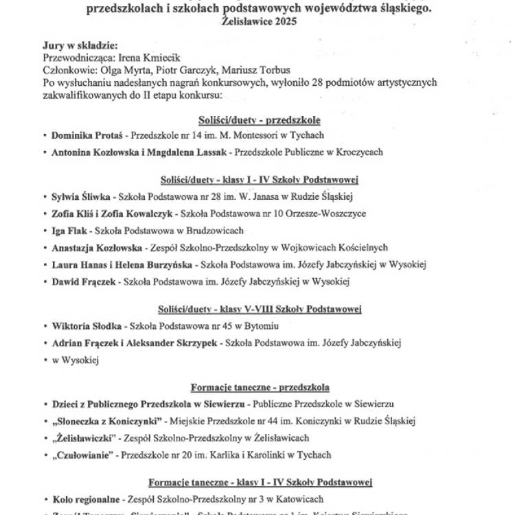Protokół z posiedzenia jury I Wojewódzkiego Konkursu Pieśni Ludowej i Tańca Ludowego